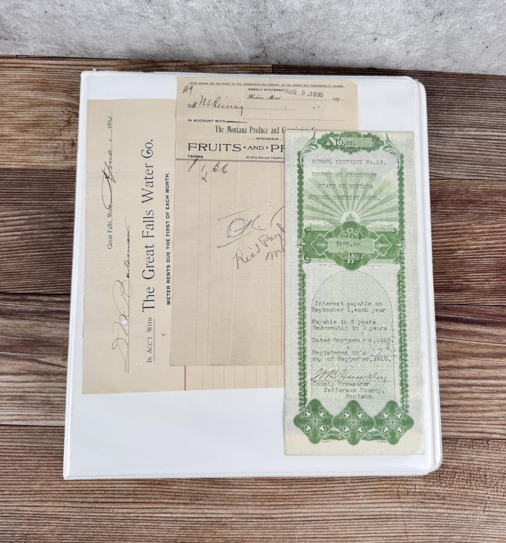 Binder of Antique Historic Montana Paper Ephemera: 25 pages.