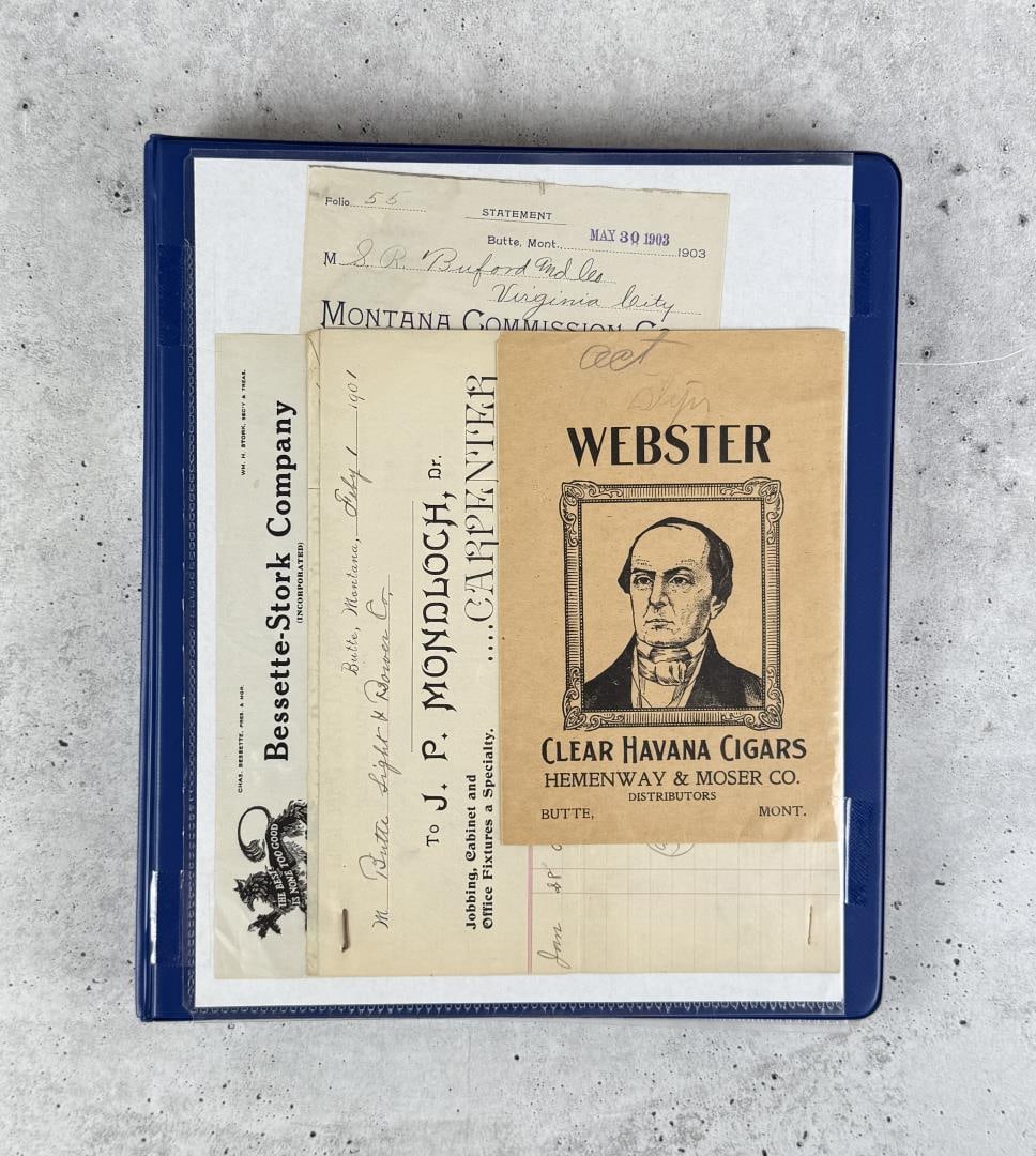 Binder of Antique Historic Montana Paper Ephemera: 34 pages.