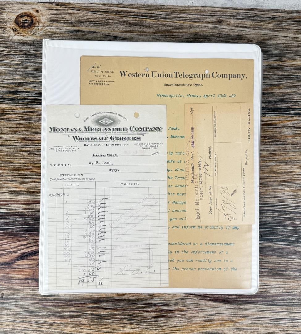 Binder of Antique Historic Montana Paper Ephemera: 35 pages.