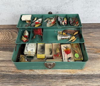 Vintage Fishing Tackle Box and Contents