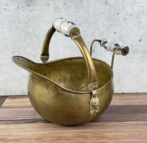 Blue Onion Porcelain Brass Coal Scuttle Hod