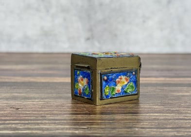 Chinese Enamel Decorated Mini Brass Box