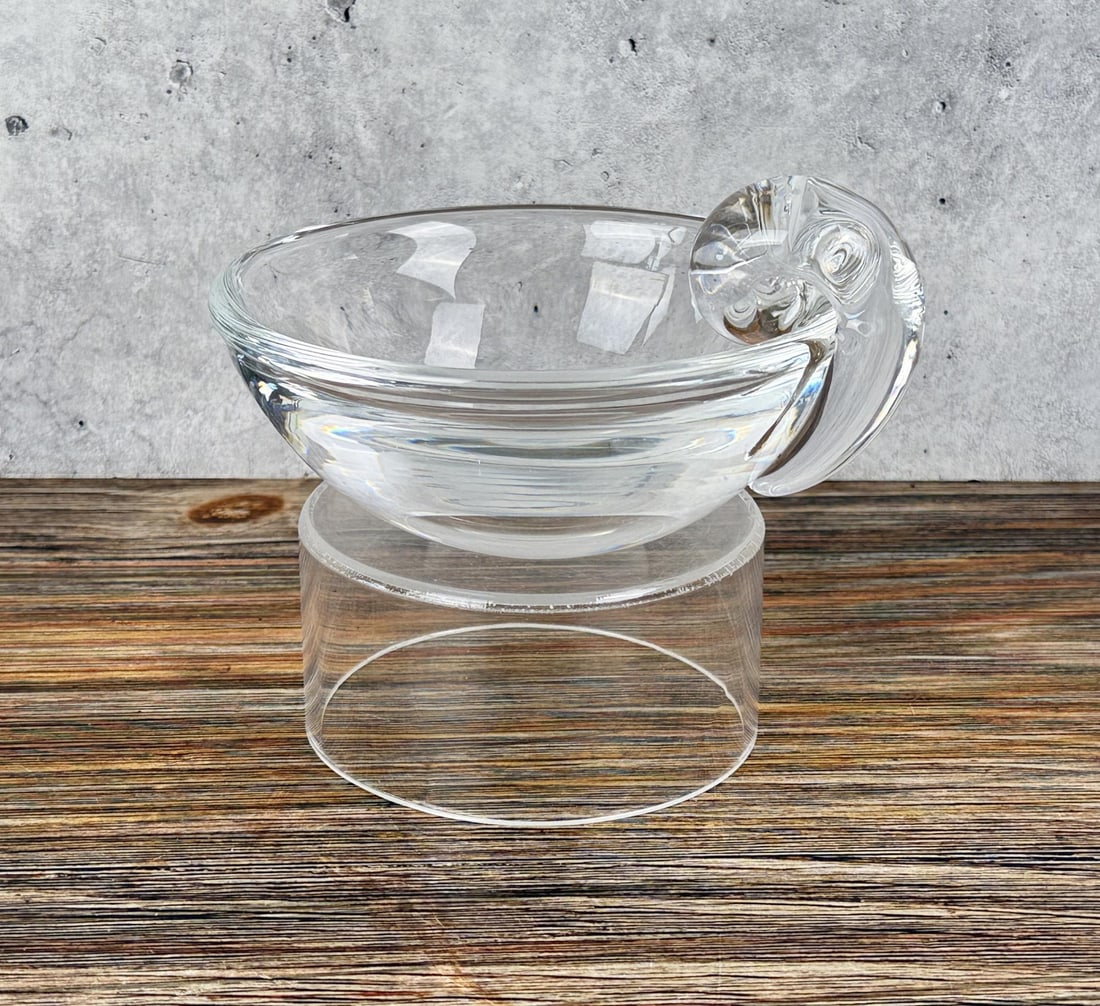Steuben Glass Snail Scroll Bowl: 3" high by 5 1/4" in diameter.