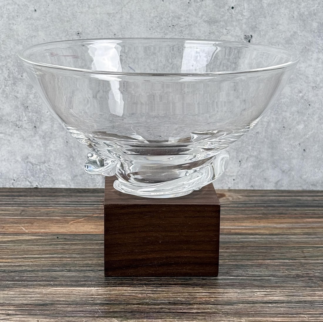 Steuben Glass Spiral Base Crystal Bowl: 3 1/2" tall by 7 1/8" in diameter.