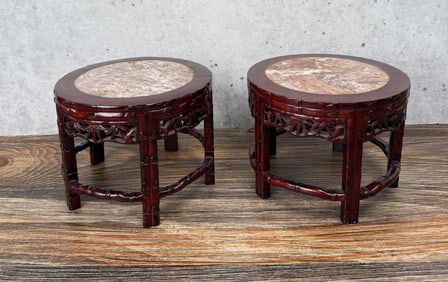 Pair Of Chinese Marble Top Urn Stands
