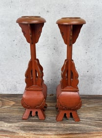 Pair Of Chinese Wood Candle Stands