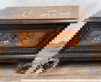 19th Century Italian Carved Inlaid Walnut Coffer