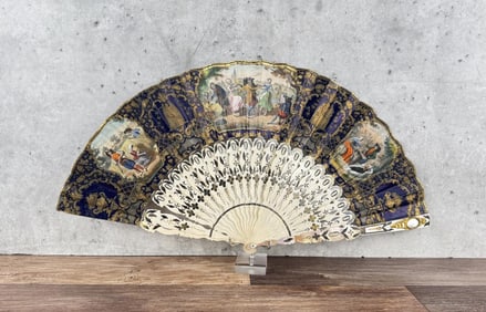 Victorian French Painted Hand Fan