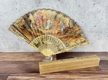 Victorian French Painted Hand Fan