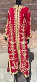 Vintage Red Velveteen Nehru Kaftan Robe