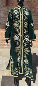 Vintage Green Velveteen Nehru Kaftan Robe