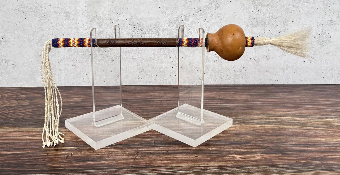 Navajo Gourd Peyote Rattle: 23 3/4" long with drop. Does not rattle.