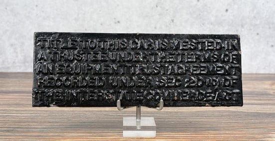 Cast Iron Train Car Plaque sign