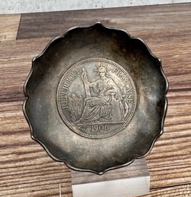 1906 French Indochina Silver Piaster Coin Dish