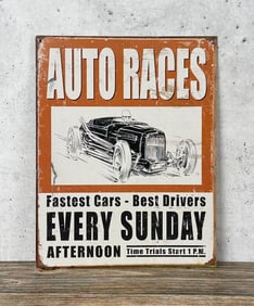 Auto Races Every Sunday Sign