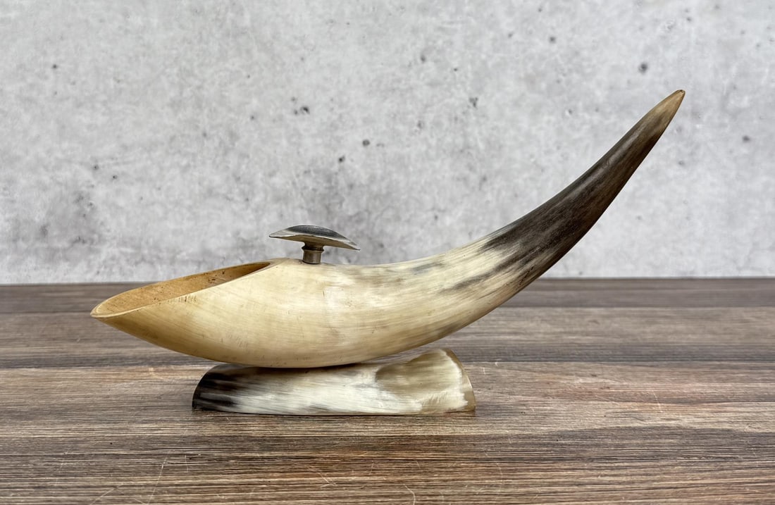 Montana Ranch Used Steer Horn Ashtray: 10" by 5 3/8" by 2 1/4"
