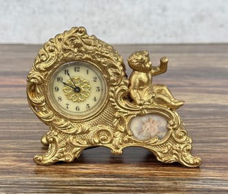 Cherub Cast Metal Mantle Clock