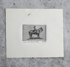 Ace Powell Engraving of Cowboy on Horse