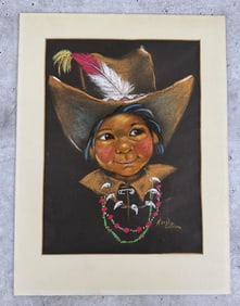 Hazel Ostrom Indian Child Pastel Drawing