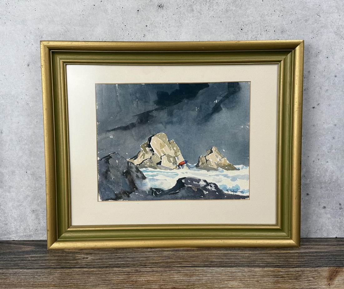 Henry Taylor Watercolor Painting: Title is High Water Marker. 21 1/8" by 17" framed. Henry C. (Hank) Taylor (1906 - 1987) was active/lived in Washington, Montana. Henry Taylor is known for Painter, mural painter.