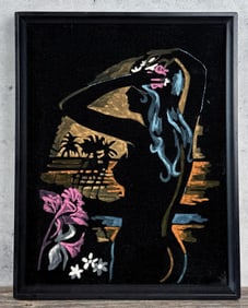 Mid Century Velvet Nude Hawaiian Girl Painting