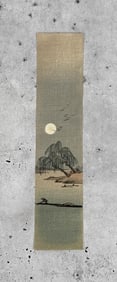 Full Moon Over River Tanzaku Woodblock Print
