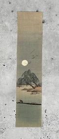 Full Moon Over River Tanzaku Woodblock Print