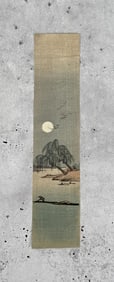 Full Moon Over River Tanzaku Woodblock Print