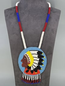 Native American Indian Beaded Rosette Necklace