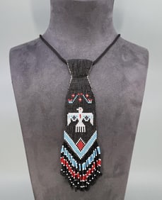 Zuni Native American Indian Beaded Thunderbird Tie