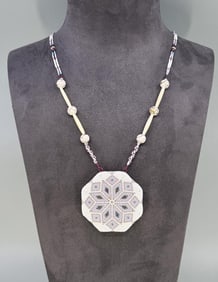 Native American Indian Beaded Rosette Necklace