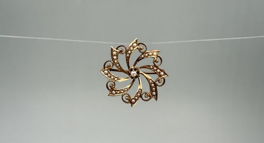 Victorian 10K Gold Seed Pearl Pendant