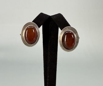 Sterling Silver Carnelian Cabochon Earrings