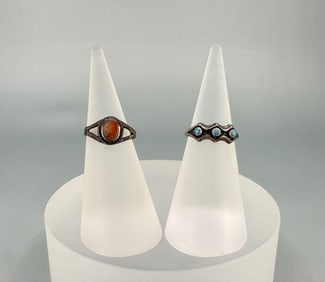 Navajo Sterling Silver Turquoise & Coral Rings