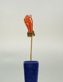 Victorian Gold Filled Coral Hand Stick Pin