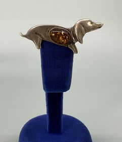 Sterling Amber Jelly Belly Dachshund Brooch