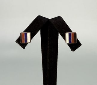 Zuni Sterling Multi Stone Inlaid Earrings