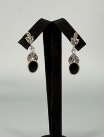 Sterling Silver Malachite Onyx Earrings