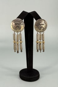 Zuni Heartline Bear Sterling Dangle Earrings