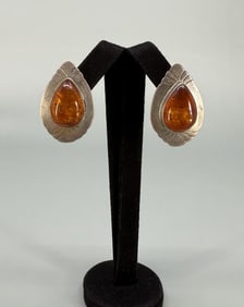 Navajo Sterling Silver Amber Earrings