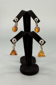 Navajo Sterling Silver Amber Earrings
