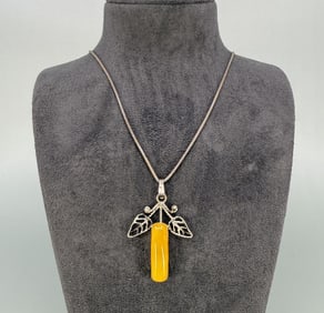 Russian Baltic Butterscotch Amber Silver Necklace