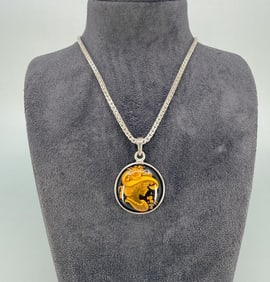 Sterling Intaglio Carved Amber Cameo Necklace