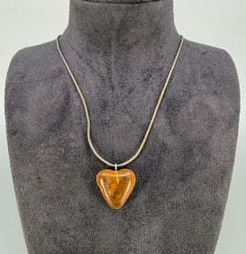 Sterling Silver Amber Heart Necklace