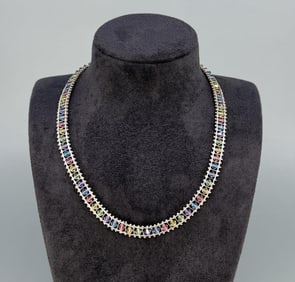 Mexican Modernist Sterling Gemstone Necklace