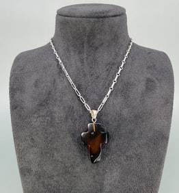 Sterling Silver Link Chain Amber Cross Necklace