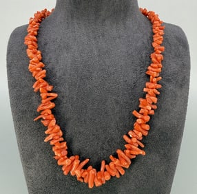 Rajola Sterling Silver Red Branch Coral Necklace