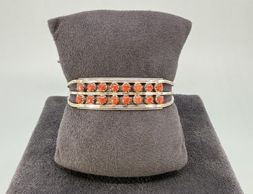 Zuni Petit Point Sterling Coral Bracelet