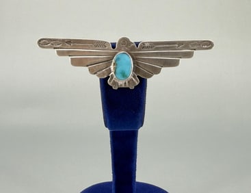 Old Pawn Navajo Sterling Turquoise Thunderbird Pin