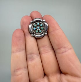 Zuni Petit Point Sterling Turquoise Brooch